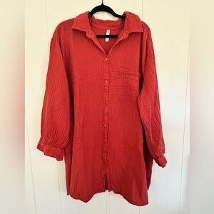 Women's Red-Orange Button Down Shirt